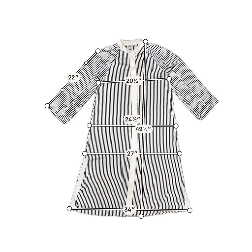 HM Womens Striped Longline Kaftan Dress Black Cream Oversized Midi Medium Chic - Picture 11 of 14